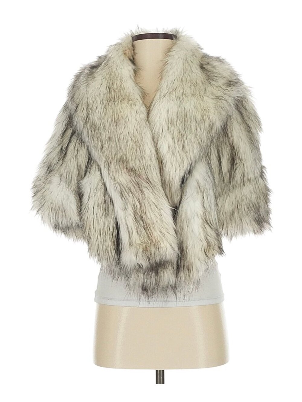 Vintage Juicy Couture Plush Faux Fur White Gray Shawl Plunge Collar Wrap S Y2K G